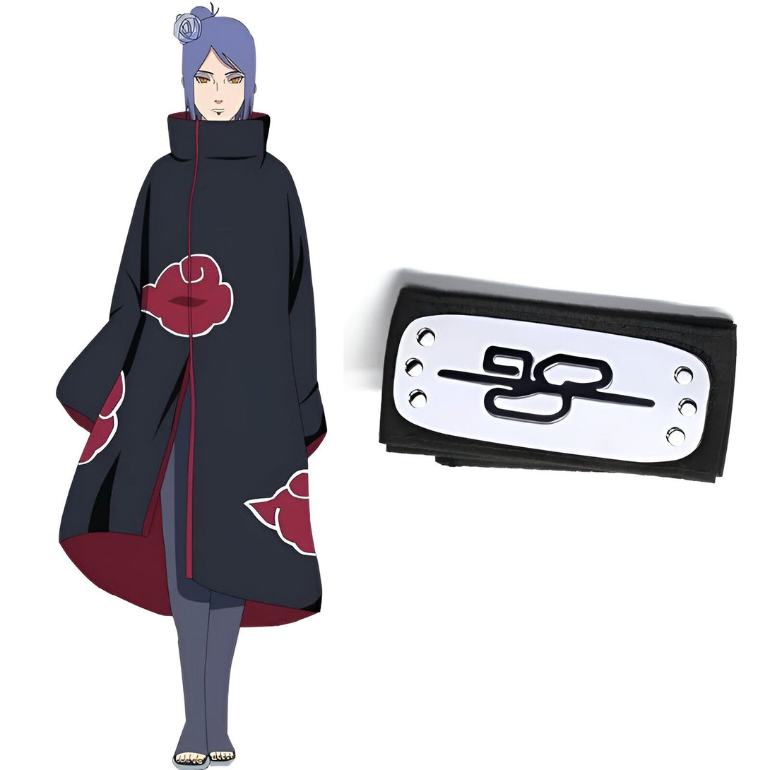 Costume de cosplay de Konan de Naruto avec un bandeau noir et un symbole blanc.