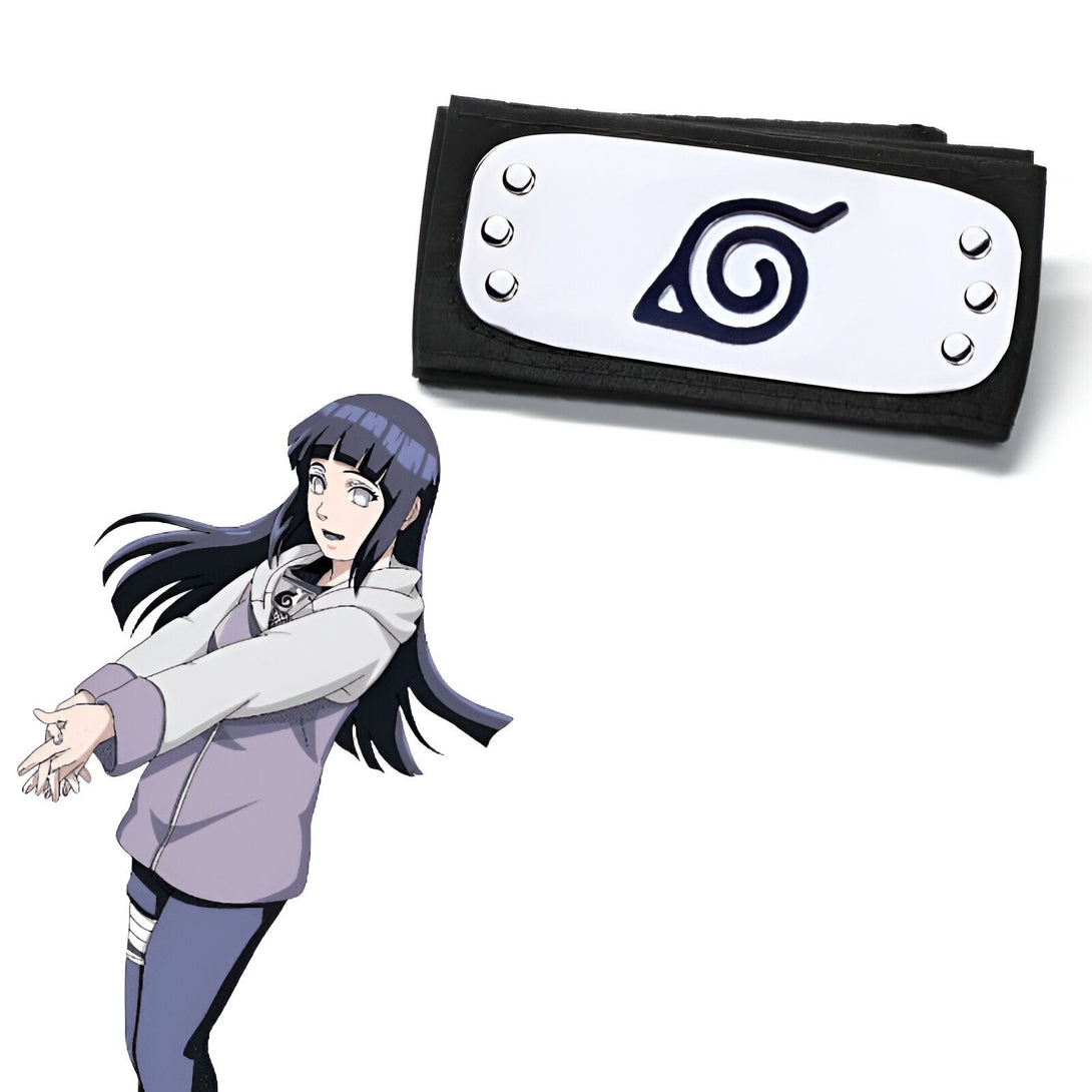 Bandeau de front Naruto avec le symbole du village de Konoha et le personnage de Hinata Hyuga.