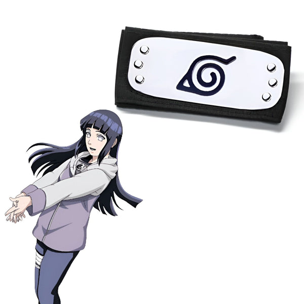 Bandeau de front Naruto avec le symbole du village de Konoha et le personnage de Hinata Hyuga.
