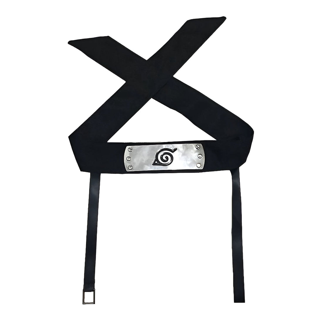Bandeau noir avec le symbole du village caché de Konoha, inspiré de l'anime Naruto.  Parfait pour les fans et les cosplayeurs.  Accessoire de costume Naruto.