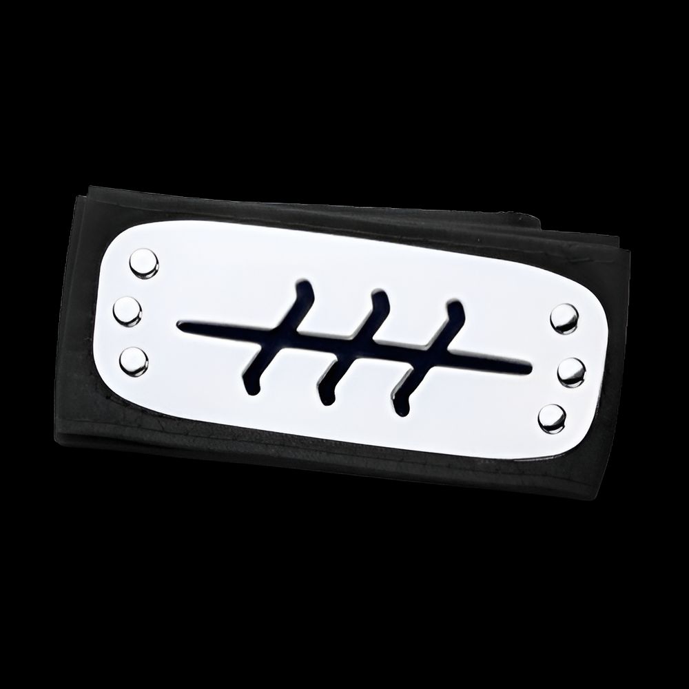 Bandeau de front Naruto en tissu noir avec une plaque en métal argenté représentant le symbole du clan Uchiha.