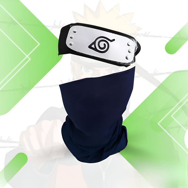 Bandeau et masque bleu de Naruto, parfait pour les fans de l'anime.