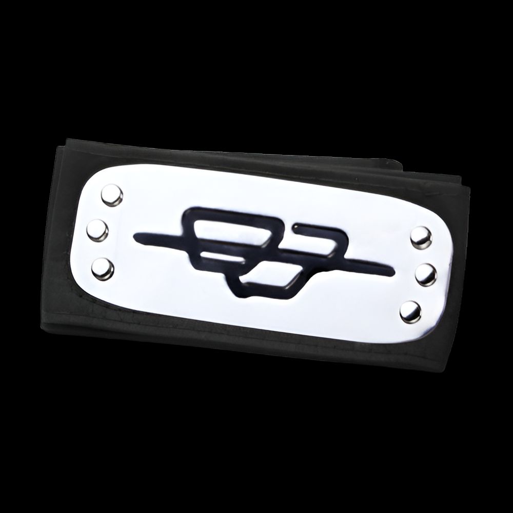 Bandeau de front noir avec un emblème argenté en forme de feuille de l'univers de Naruto.