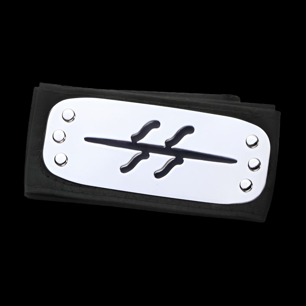 Bandeau de ninja noir avec le symbole de Konohagakure gravé en argent. Accessoire idéal pour les fans de Naruto !