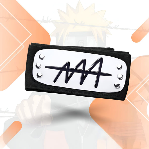 Bandeau frontal noir avec inscription "AAA" en argent, accessoire de cosplay Naruto.