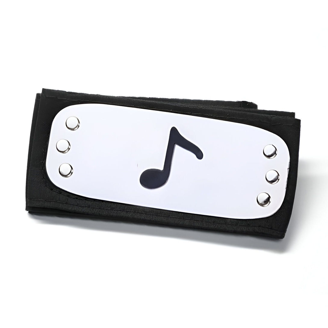 Bandeau noir avec un symbole musical blanc.