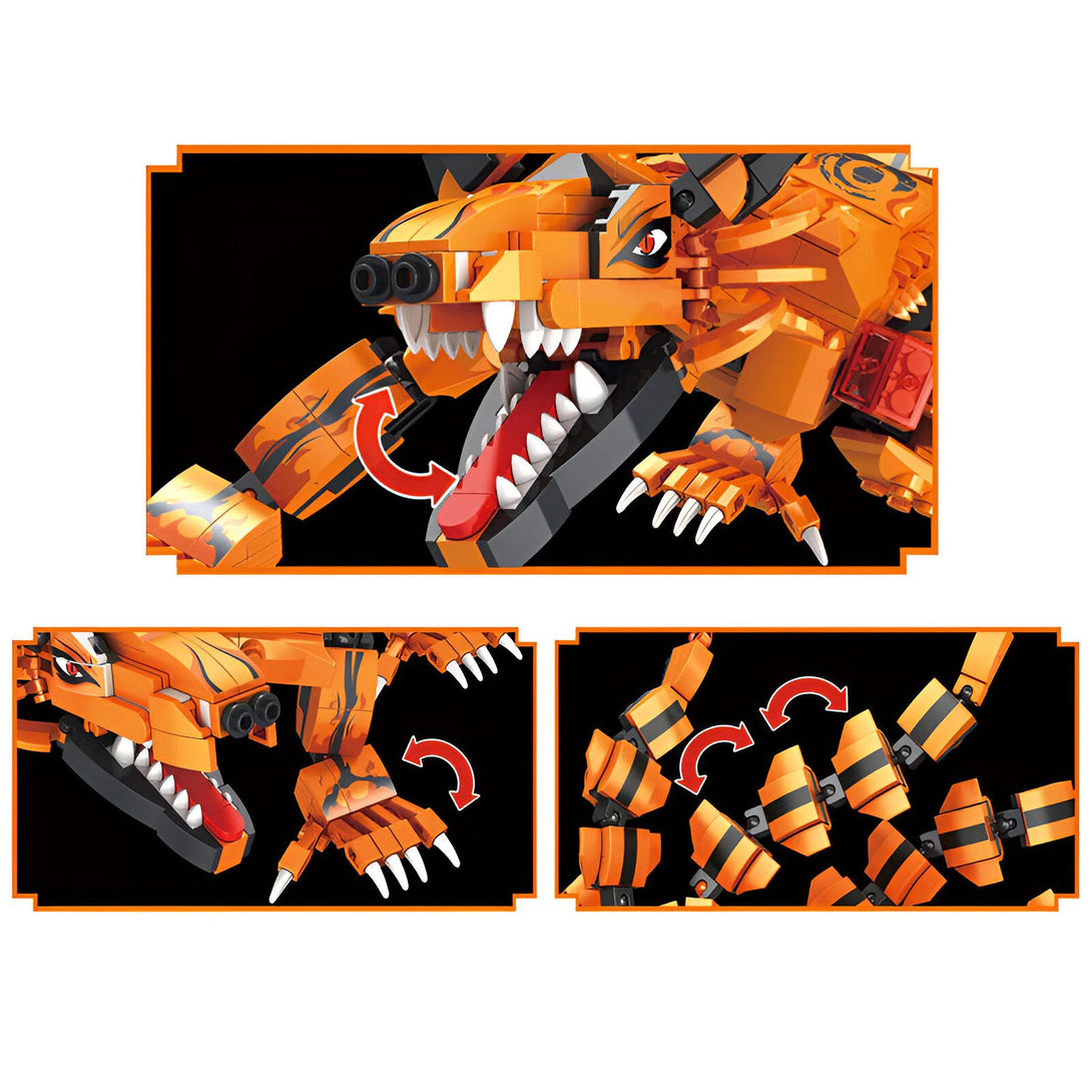 Ensemble de construction de la bête à queue de neuf, un personnage de l'anime Naruto. La figurine est articulée et peut prendre différentes poses. Il est idéal pour les fans de Naruto et les collectionneurs de figurines.