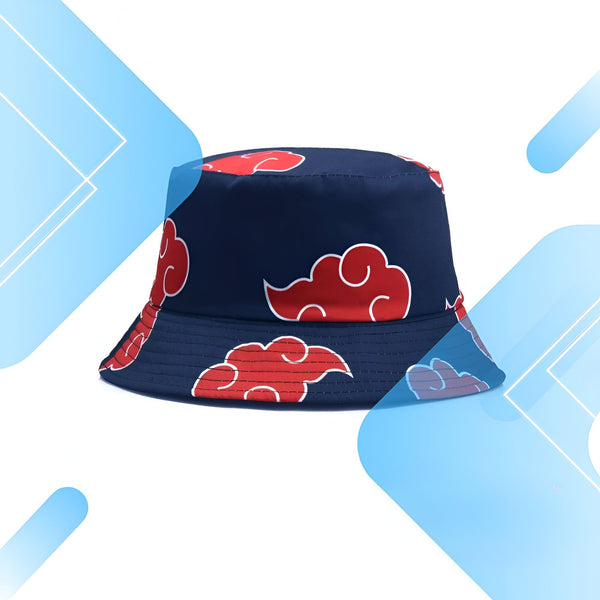 Casquette de pêche bleue avec des nuages rouges, un design inspiré de l'anime Naruto.