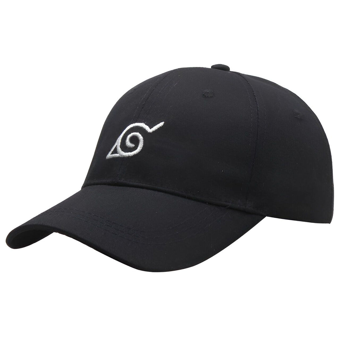 Casquette noire avec le logo de l'organisation des ninjas de Konoha, le symbole du village caché de la feuille.