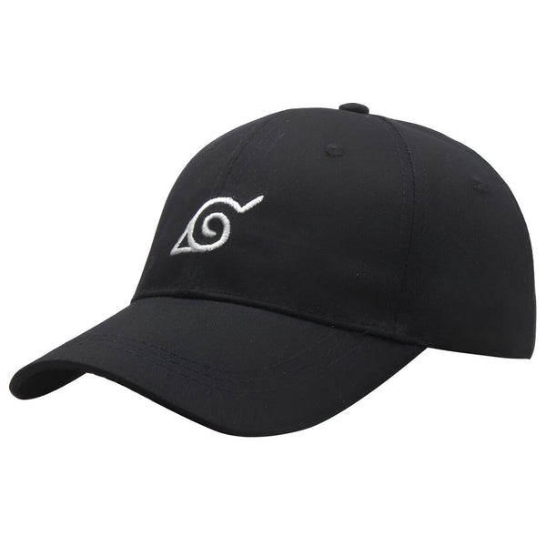 Casquette noire avec le logo de l'organisation des ninjas de Konoha, le symbole du village caché de la feuille.