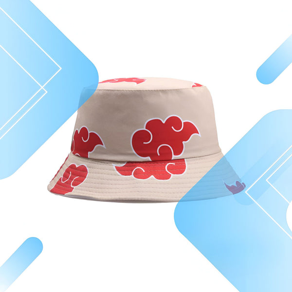 Un chapeau de pêche beige avec des nuages ​​rouges, inspiré de l'anime Naruto.