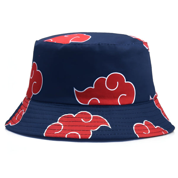 Chapeau de pêcheur bleu marine avec des nuages ​​rouges, inspiré de l'anime Naruto, un excellent accessoire pour les fans de l'univers Naruto.
