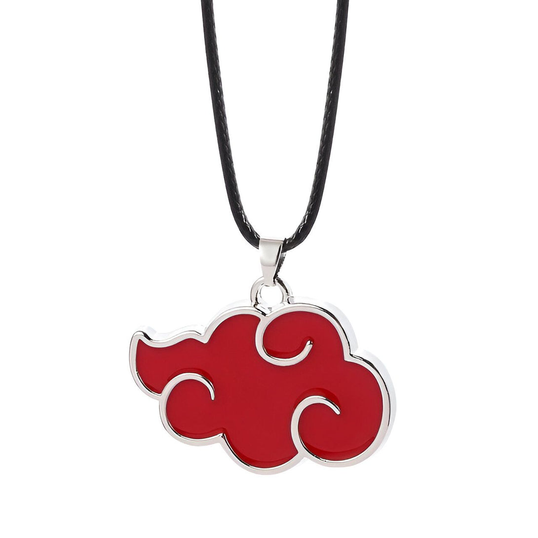 Collier en argent avec un pendentif rouge en forme de nuage, inspiré de l'anime Naruto.  Parfait pour les fans de la série.