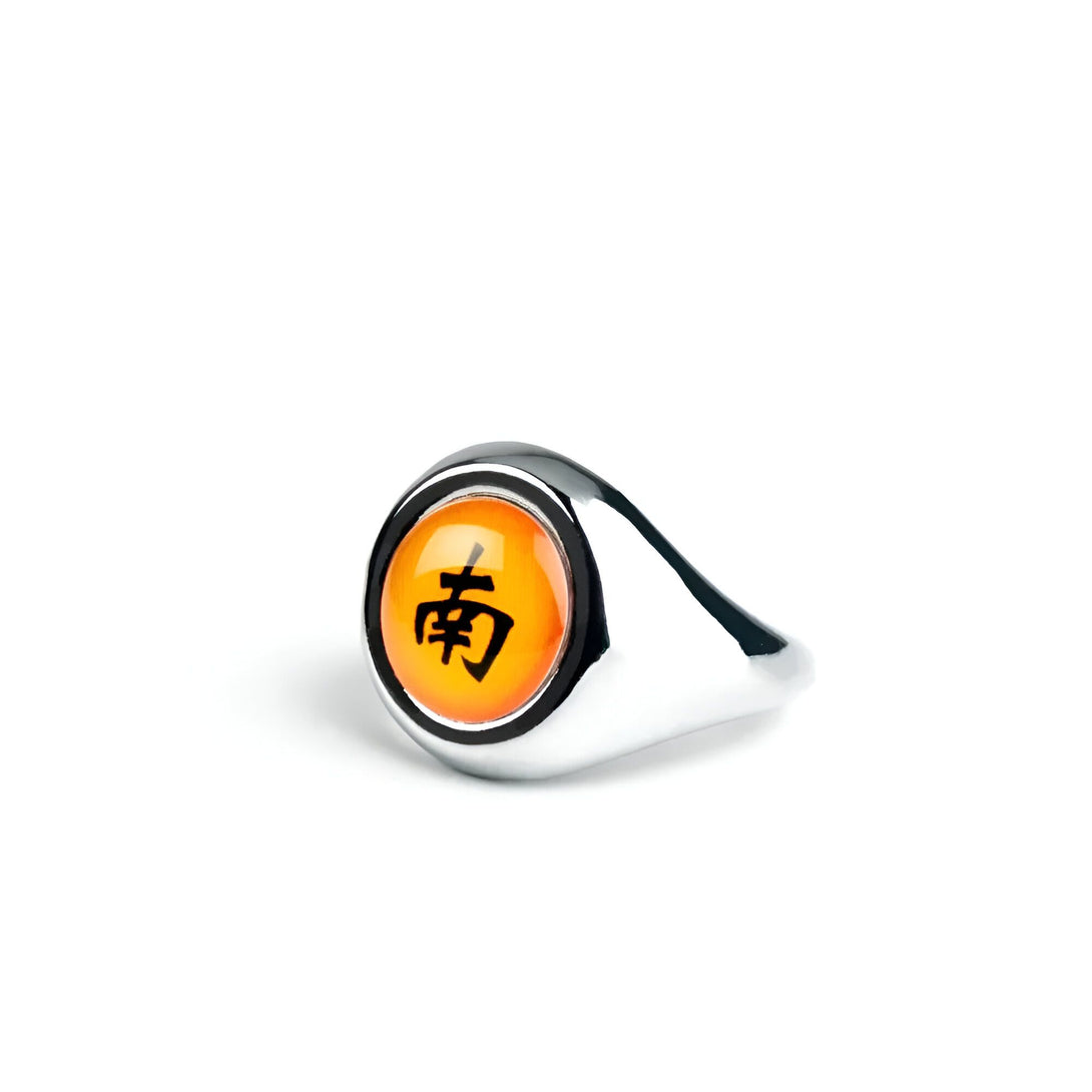 Bague en argent avec un symbole orange "Sud" de l'univers Naruto.