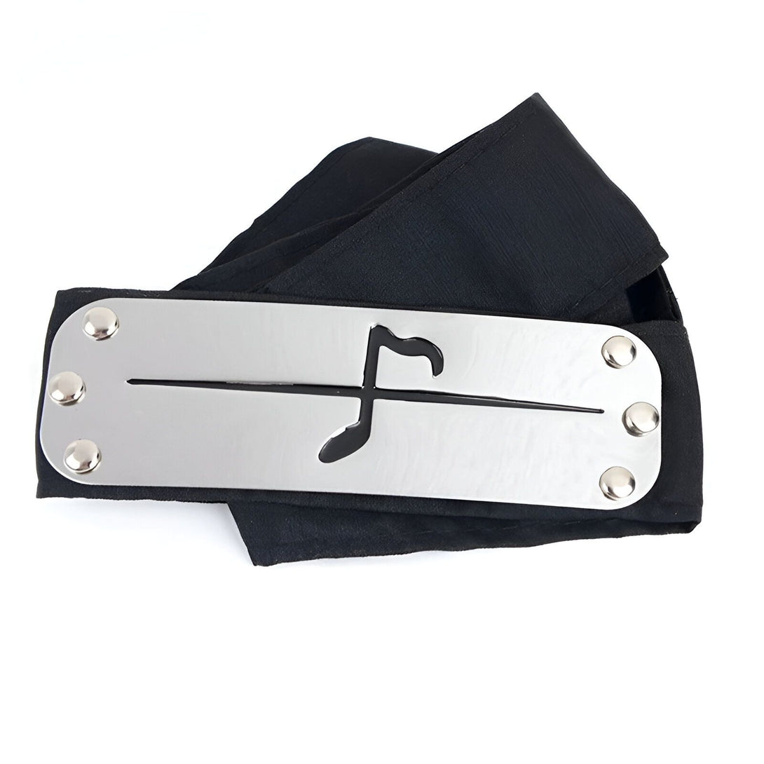 Bandeau noir avec un symbole argenté représentant le clan Uchiwa, un accessoire de cosplay pour les fans de Naruto.