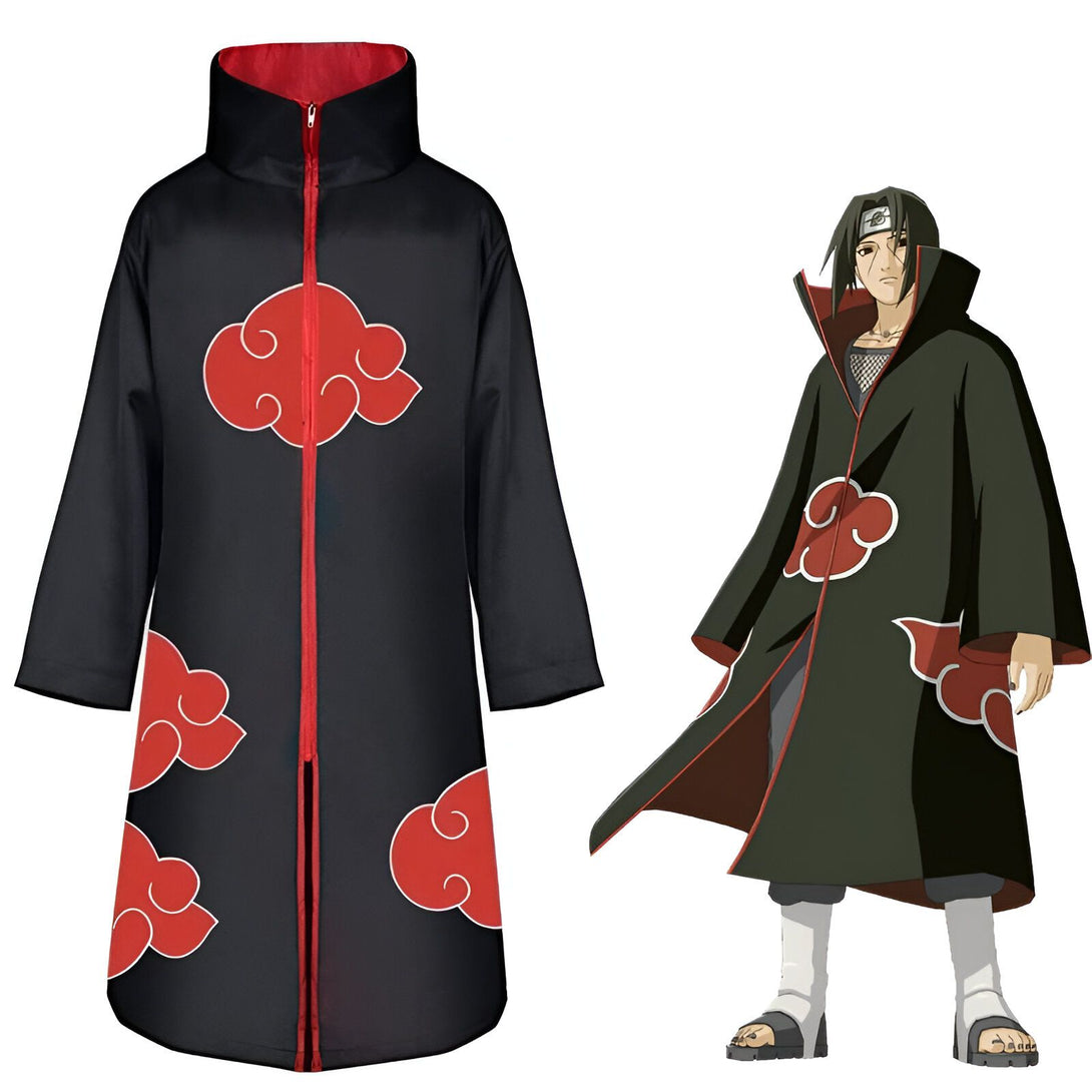 Capuche noire avec des nuages rouges de l'Akatsuki, un symbole iconique de l'anime Naruto, parfaite pour les fans de l'univers ninja.