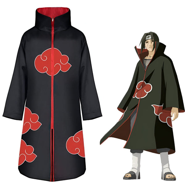 Capuche noire avec des nuages rouges de l'Akatsuki, un symbole iconique de l'anime Naruto, parfaite pour les fans de l'univers ninja.