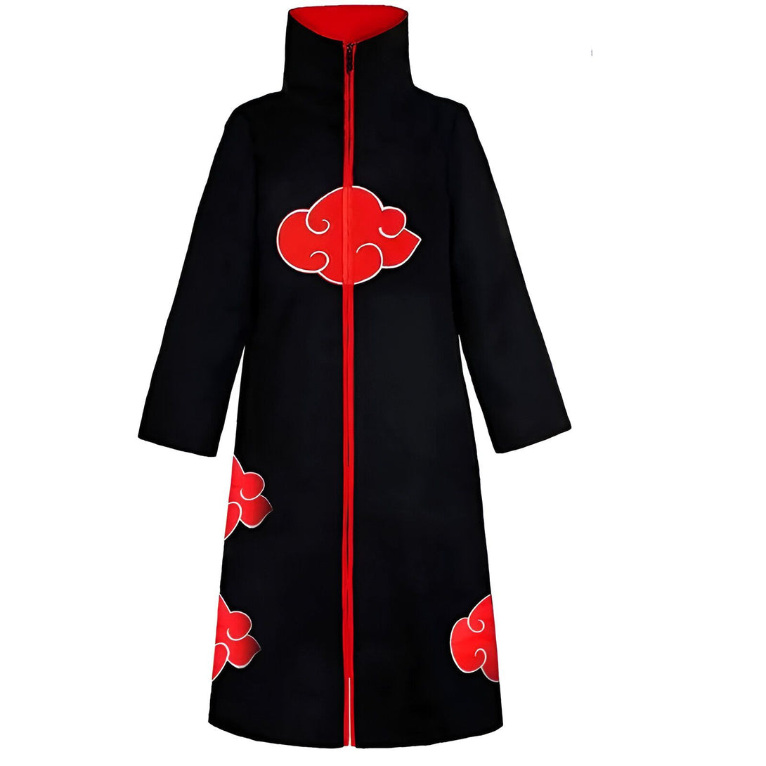 Capuche noire à fermeture éclair avec des nuages rouges, un incontournable pour les fans de Naruto !