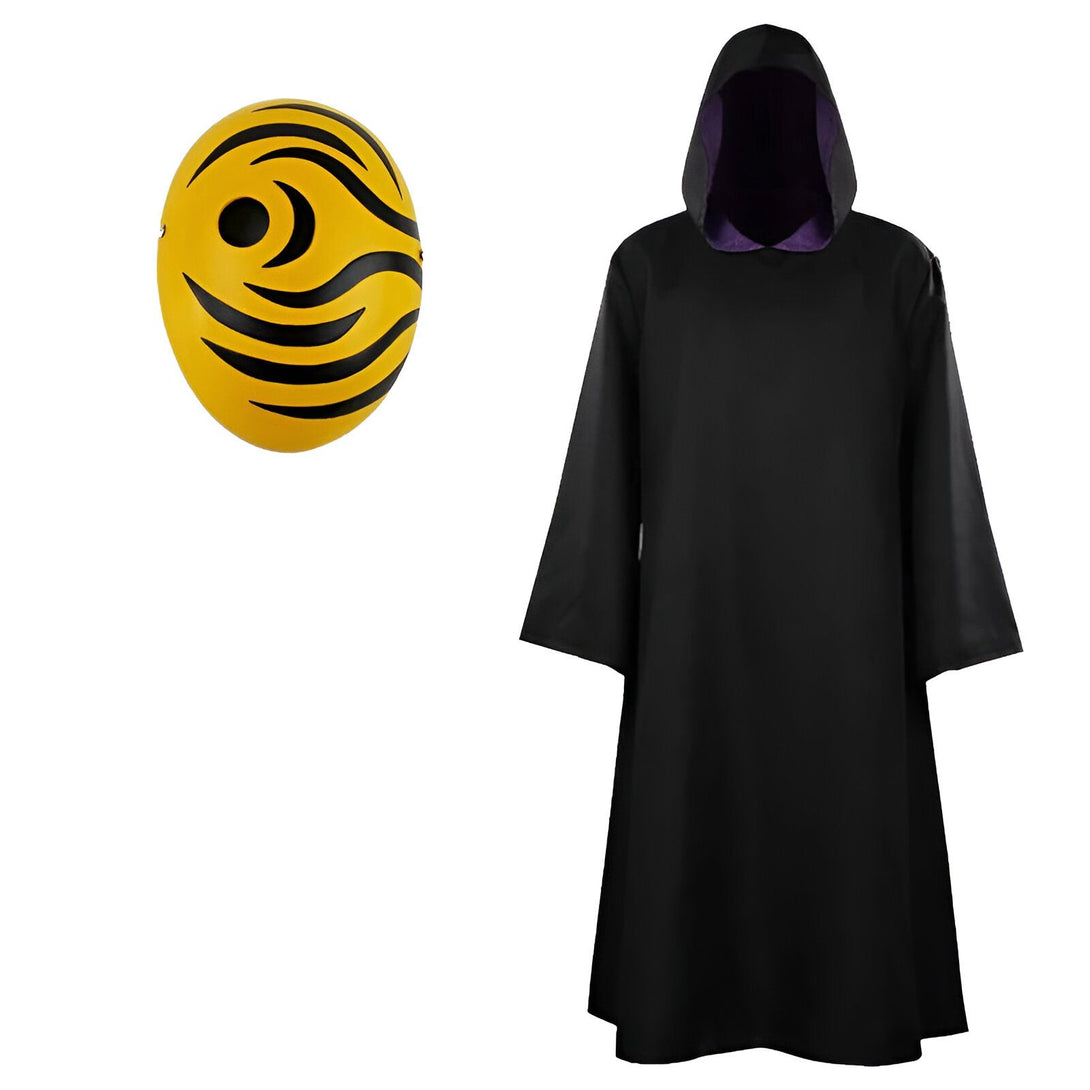 Masque de Pain Peintre de Naruto et cape noire avec capuche violette.