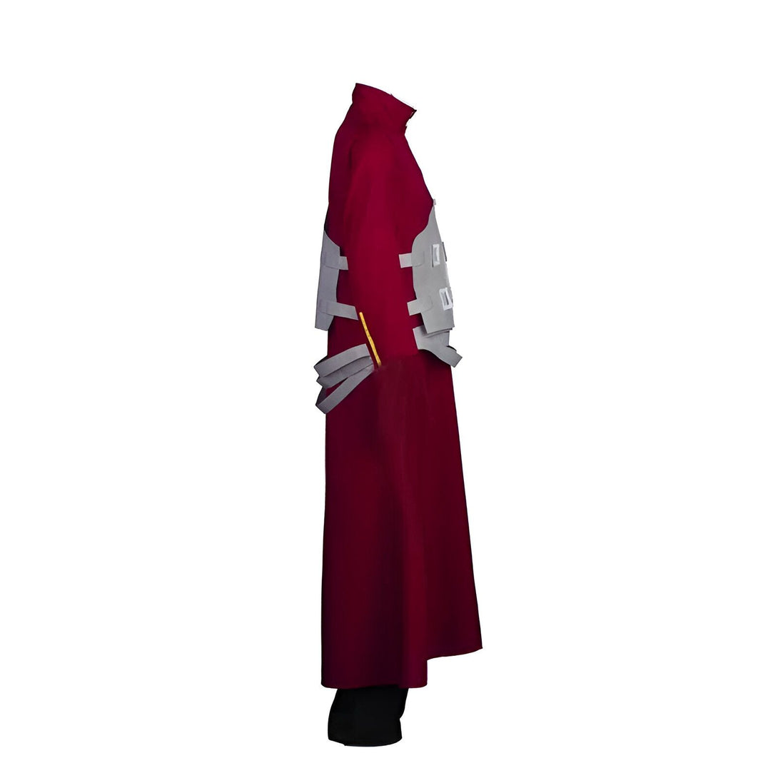 Costume de cosplay de Naruto pour homme, comprenant une robe rouge, une veste à manches longues et une armure grise. Parfait pour les fans de l'anime Naruto.