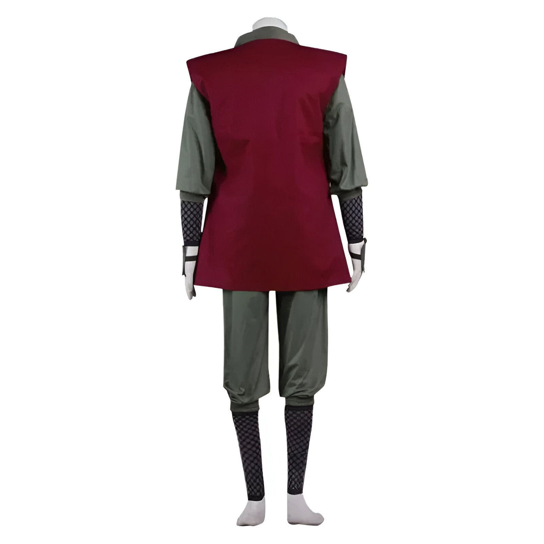 Costume Naruto Shikamaru - Vue arrière du costume rouge et vert, avec des détails noirs sur les manches et les jambes. Parfait pour les fans de Naruto!