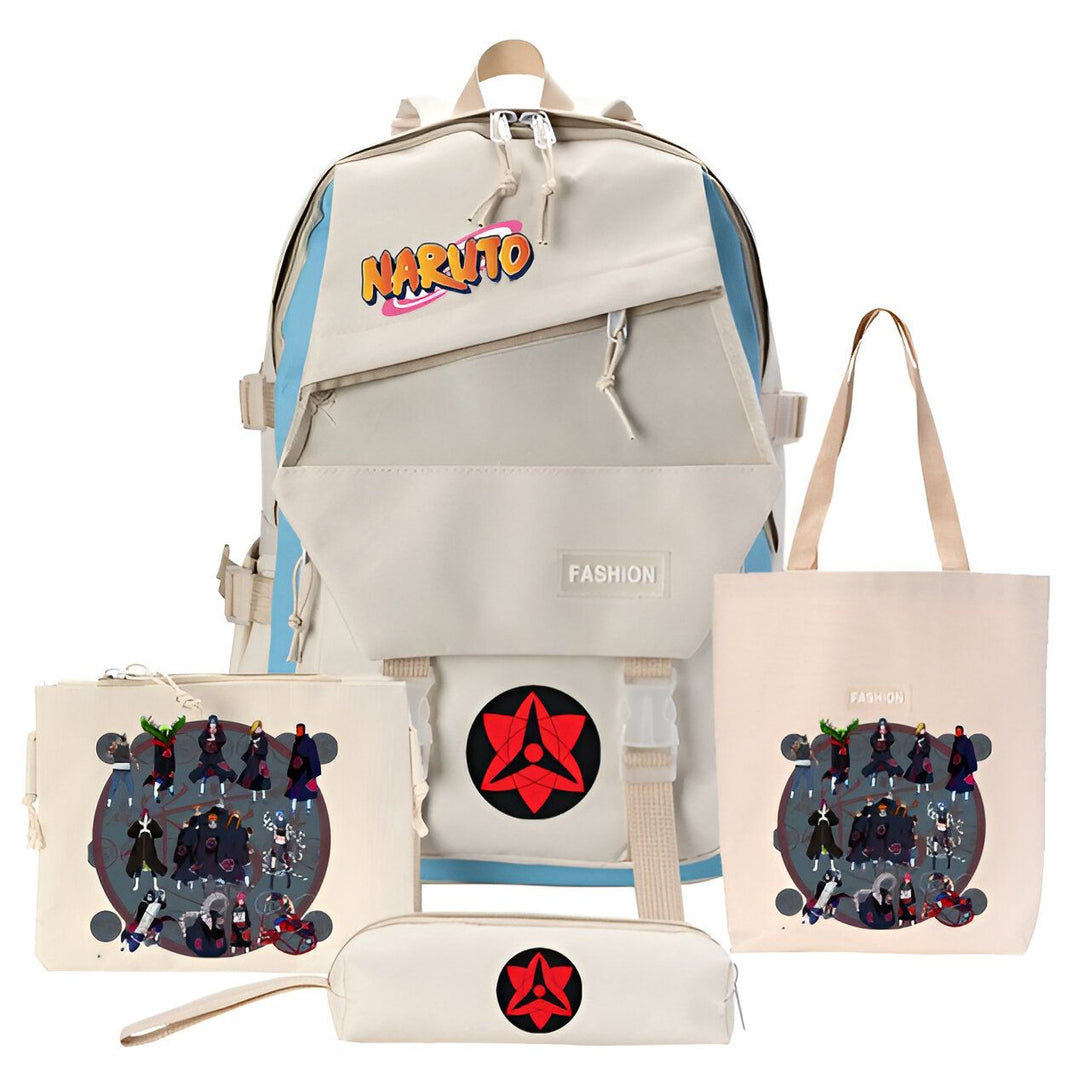 Ensemble de sacs à dos, de sacs à main et de trousses à crayons Naruto avec un design de l'organisation Akatsuki.  Parfait pour les fans de l'anime.