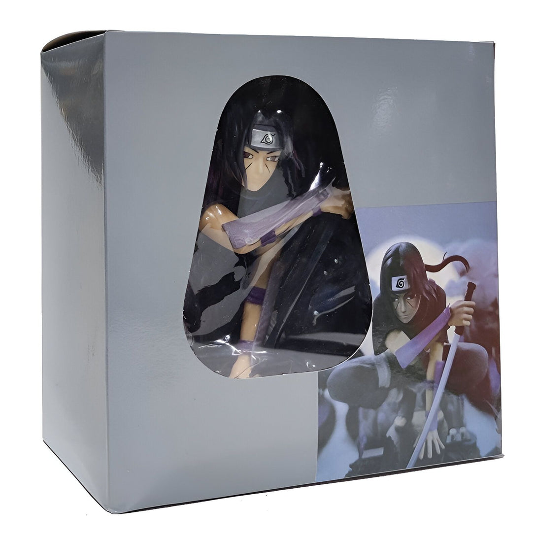 Boîte de figurine de collection Naruto représentant Kakashi Hatake, un personnage de l'univers manga et animé Naruto. La boîte affiche une image de Kakashi dans sa tenue emblématique, avec son bandeau portant le symbole du Sharingan. La boîte inclut une vue de face de Kakashi ainsi qu'une vue de profil.
