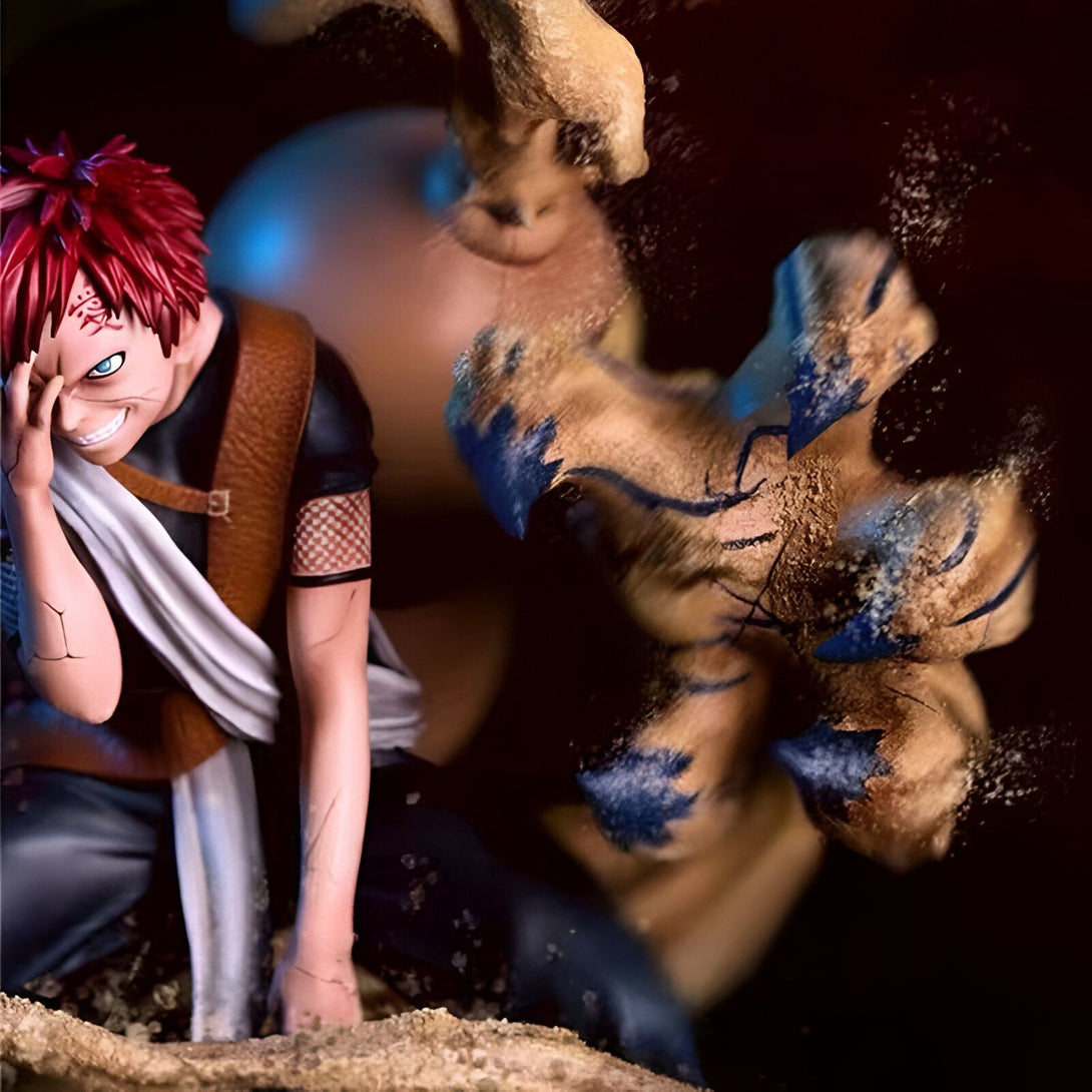 Figurines Naruto Shippuden représentant Gaara, le Kazekage du village du sable, utilisant son jutsu de sable. Une figurine parfaite pour les fans de Naruto.