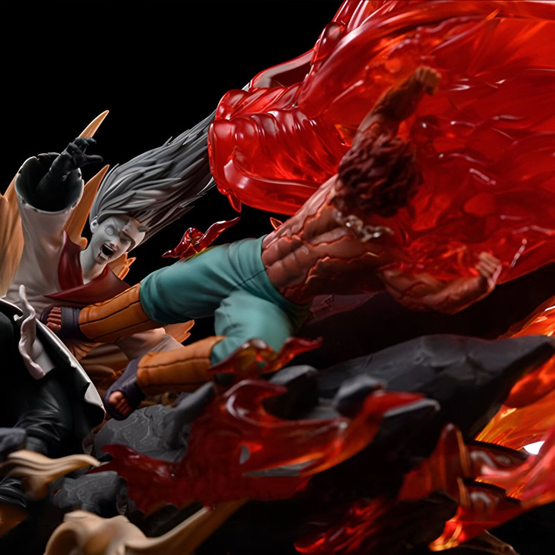 Statue Naruto Shippuden de la figurine de Naruto Uzumaki et de Kurama en mode chakra de neuf queues enflammé.
