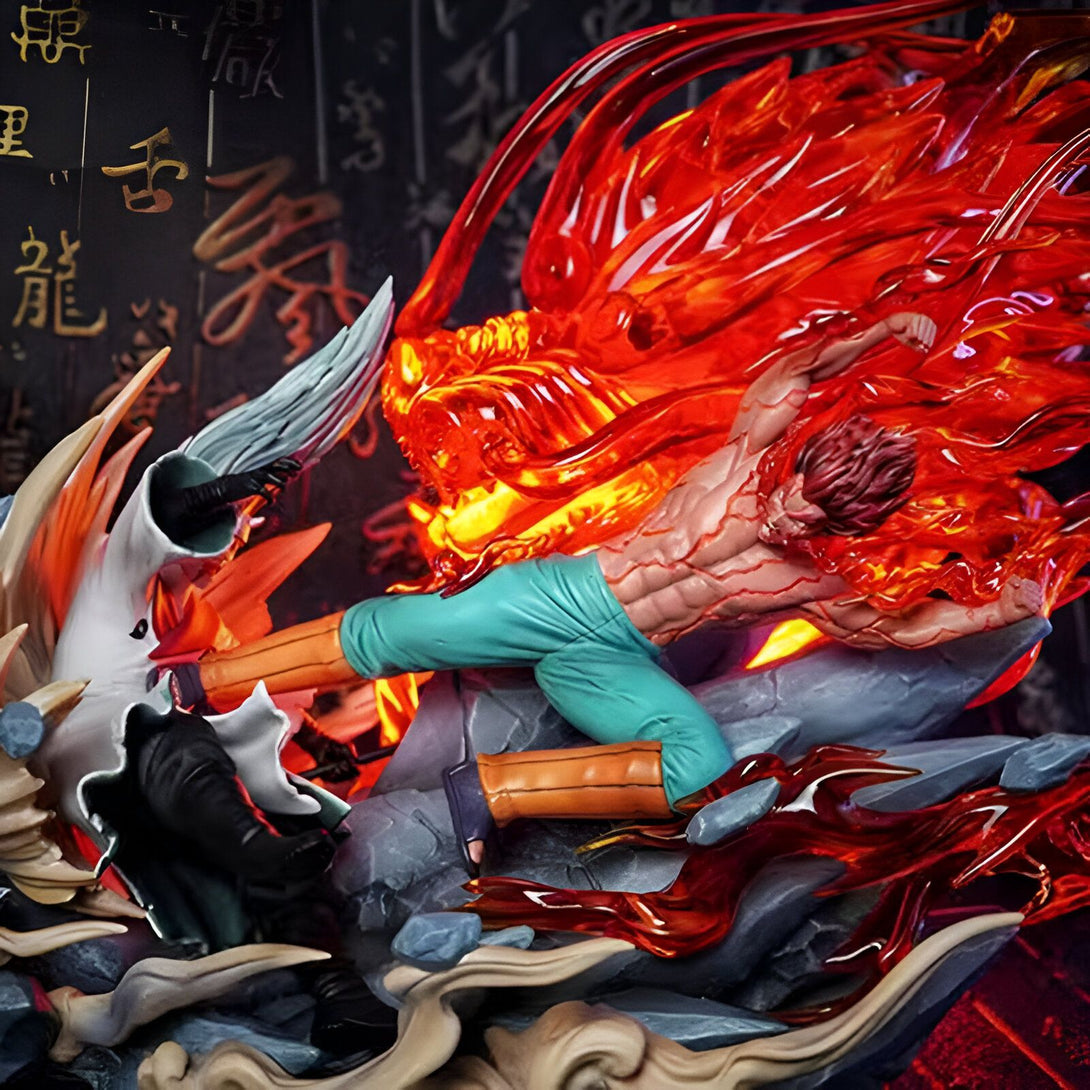 Statue de Naruto Shippuden représentant Naruto Uzumaki en mode Kurama et Sasuke Uchiha en mode Rinnegan. Les deux personnages sont en train de se battre avec des effets spéciaux de feu et de foudre. Un excellent ajout à toute collection de fans de Naruto.