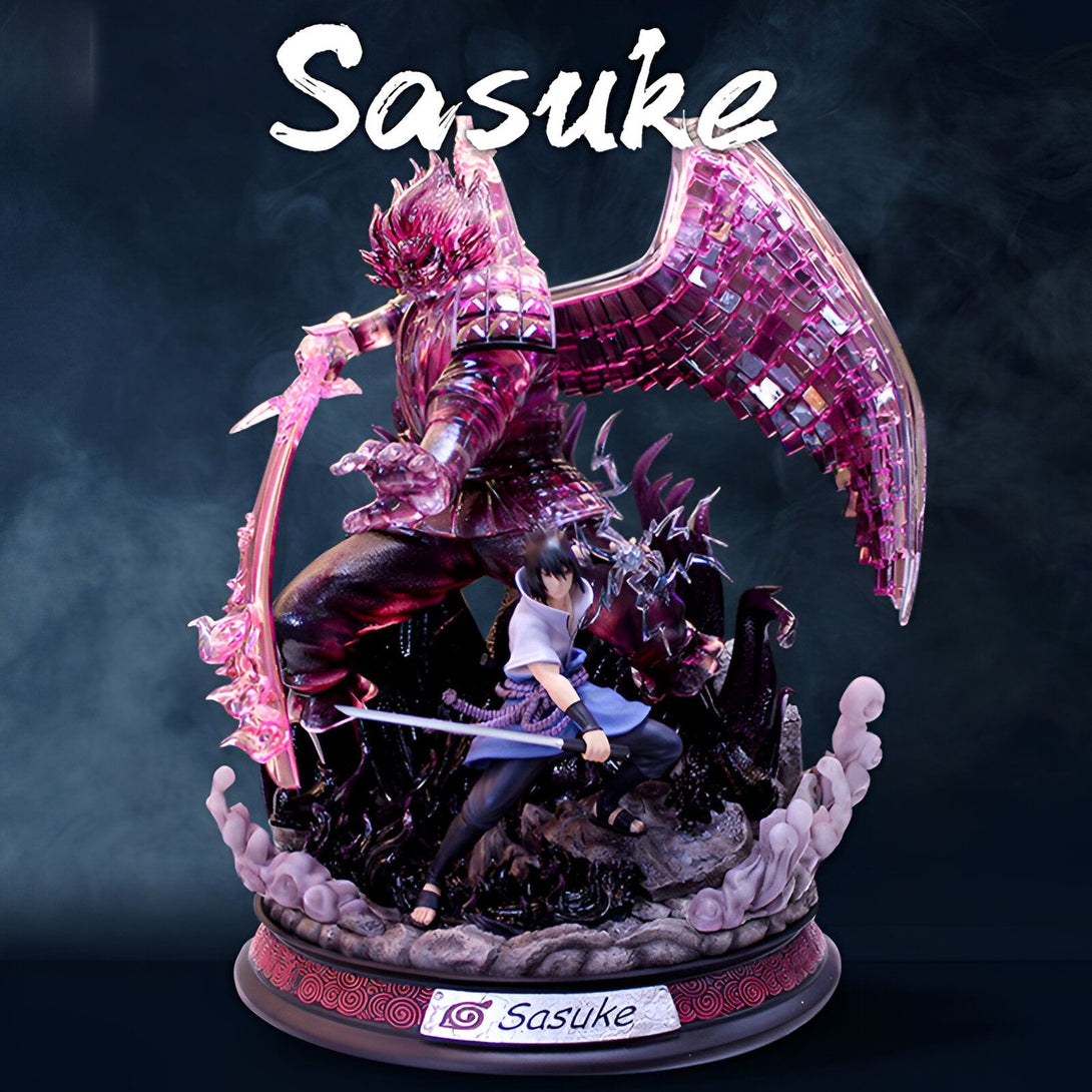 Statue de Sasuke Uchiha en mode Rinnegan avec des ailes et un Susanoo. La figurine est de haute qualité et est un excellent ajout à toute collection de Naruto.