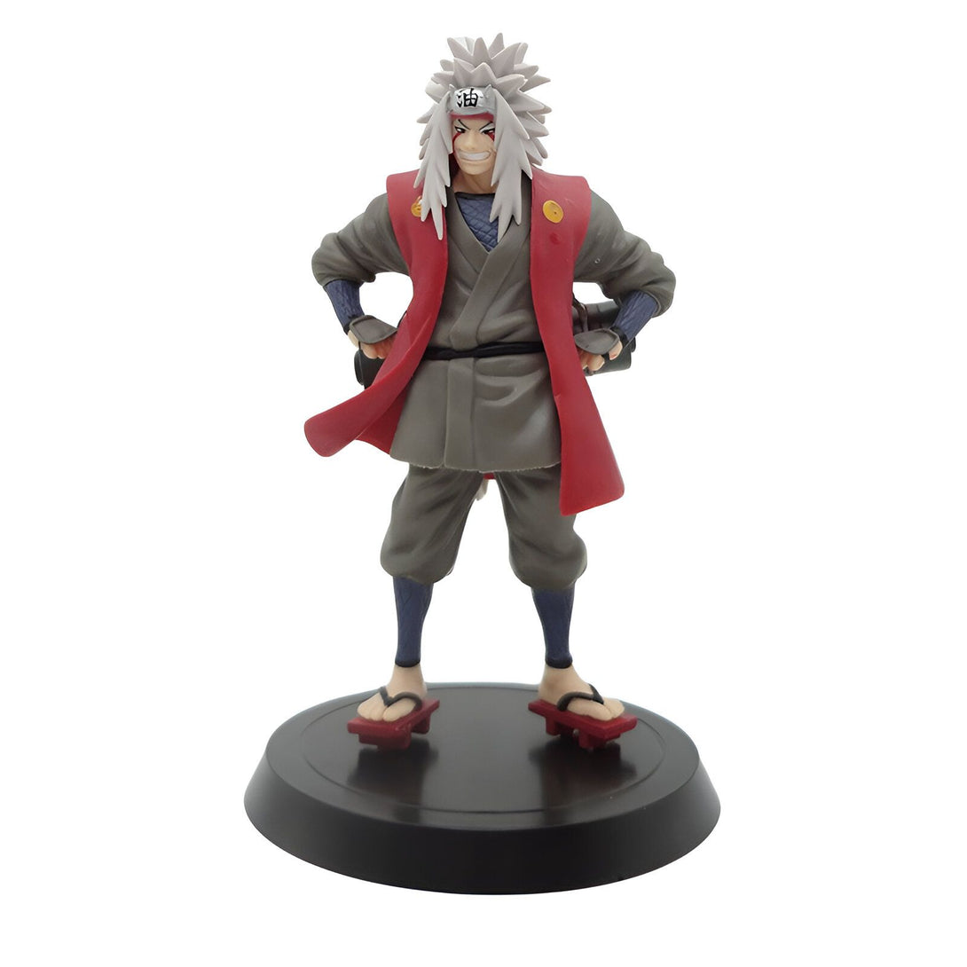 Figure de collection de Jiraiya, un personnage populaire de l'anime Naruto, portant sa tenue rouge emblématique. Il est représenté debout sur un socle noir. Cette figurine est idéale pour les fans de Naruto qui souhaitent ajouter un objet de collection à leur collection.