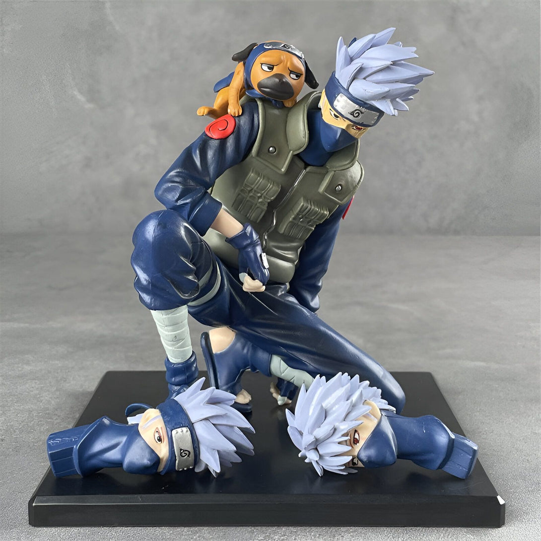 Figure de collection Naruto Kakashi Hatake avec son chien Pakkun et des têtes interchangeables.