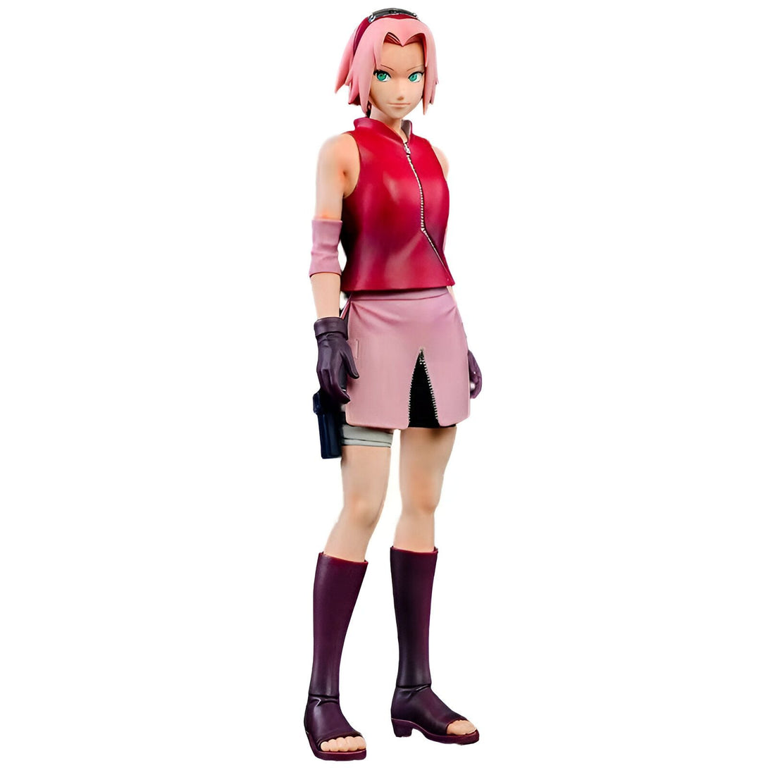 Figurines Naruto de Sakura Haruno, portant sa tenue rose et rouge emblématique, prête à l'action.  Parfaite pour les collectionneurs et les fans de l'univers Naruto.