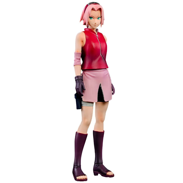 Figurines Naruto de Sakura Haruno, portant sa tenue rose et rouge emblématique, prête à l'action.  Parfaite pour les collectionneurs et les fans de l'univers Naruto.