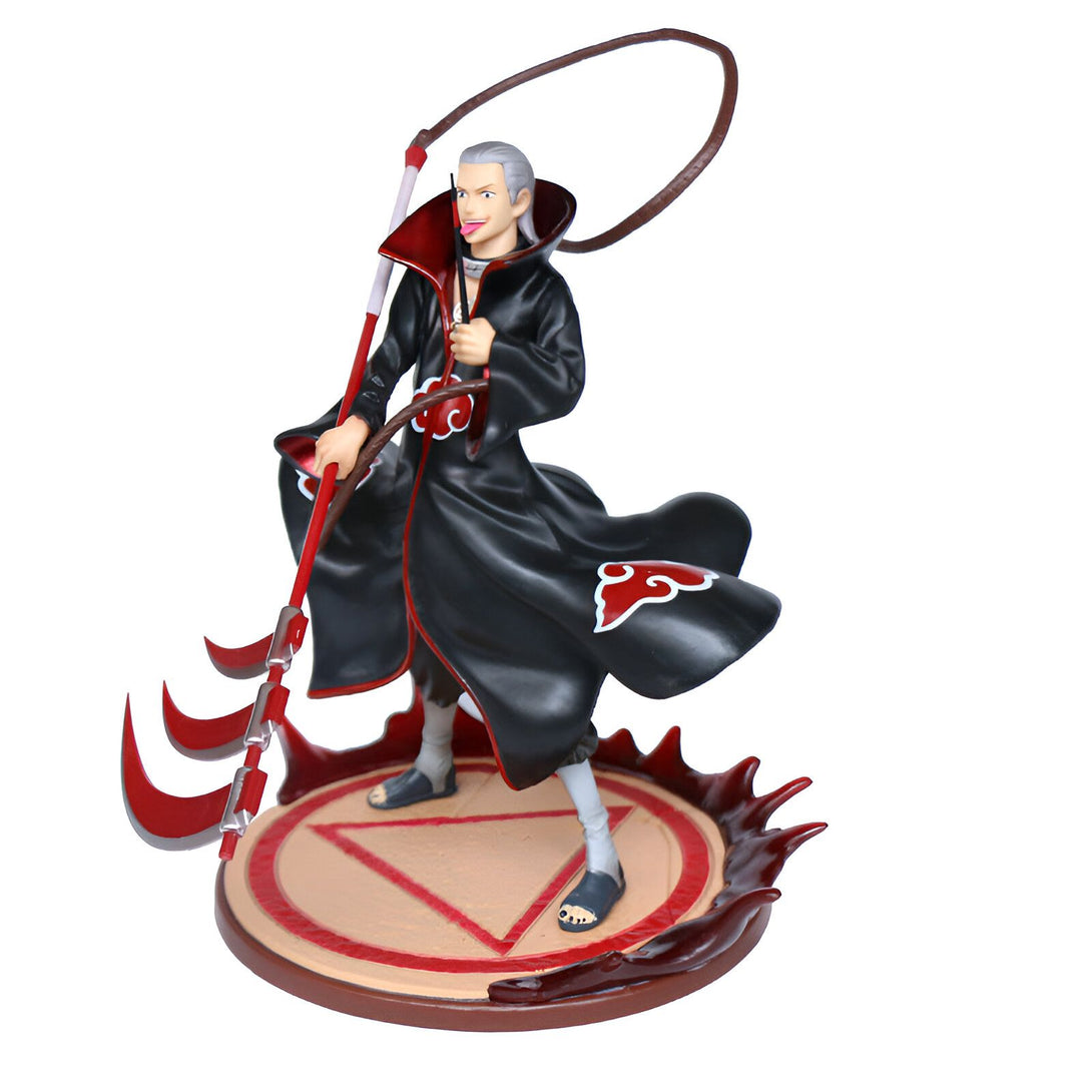 Figur de collection Naruto représentant Pain, le chef de l'organisation Akatsuki, tenant ses lames de chakram et debout sur un socle rouge.