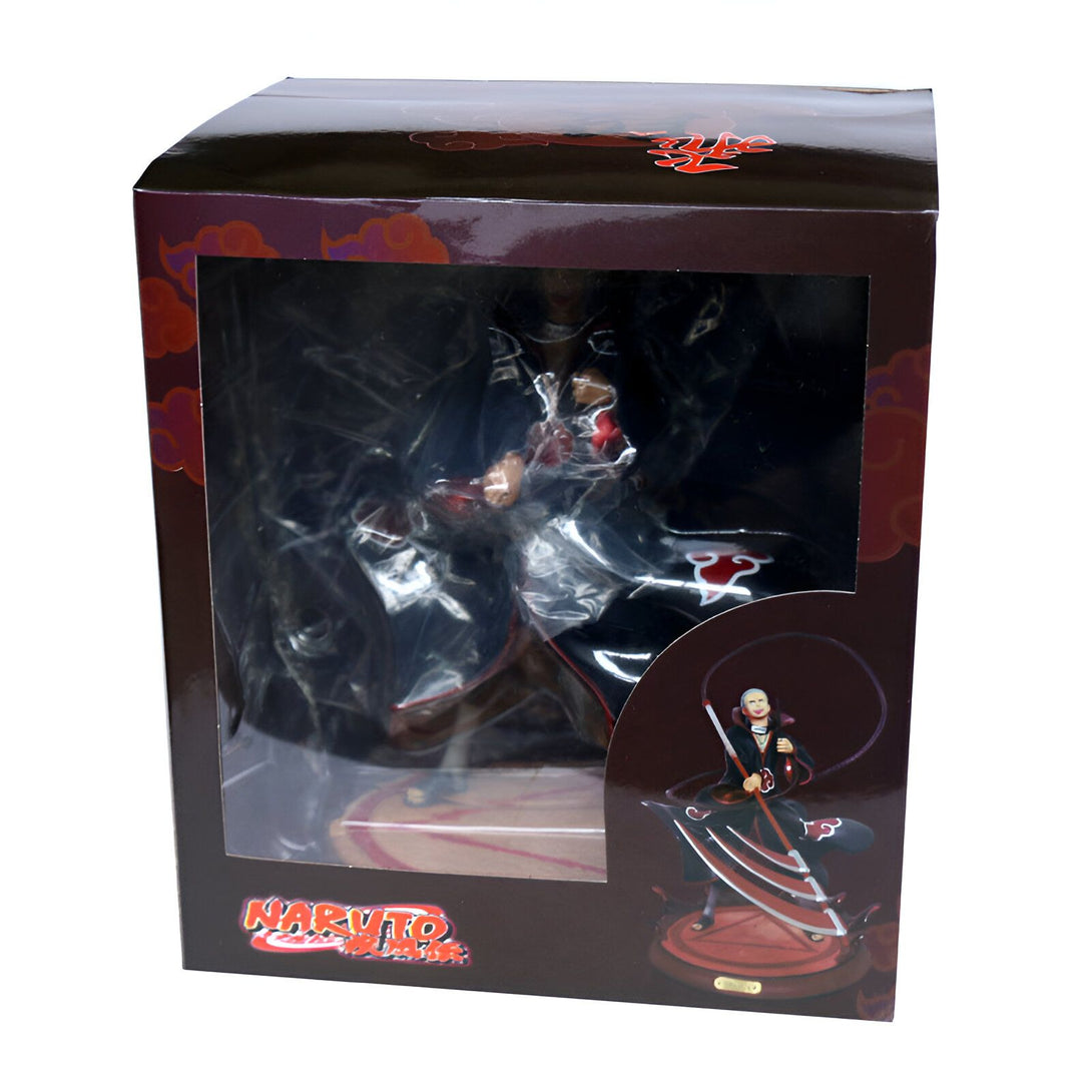 Boîte de figurine Naruto Shippuden représentant Pain, le chef de l'organisation Akatsuki, avec son arme signature, le Rinnegan. Le personnage est présenté dans son emballage d'origine, prêt à être exposé.