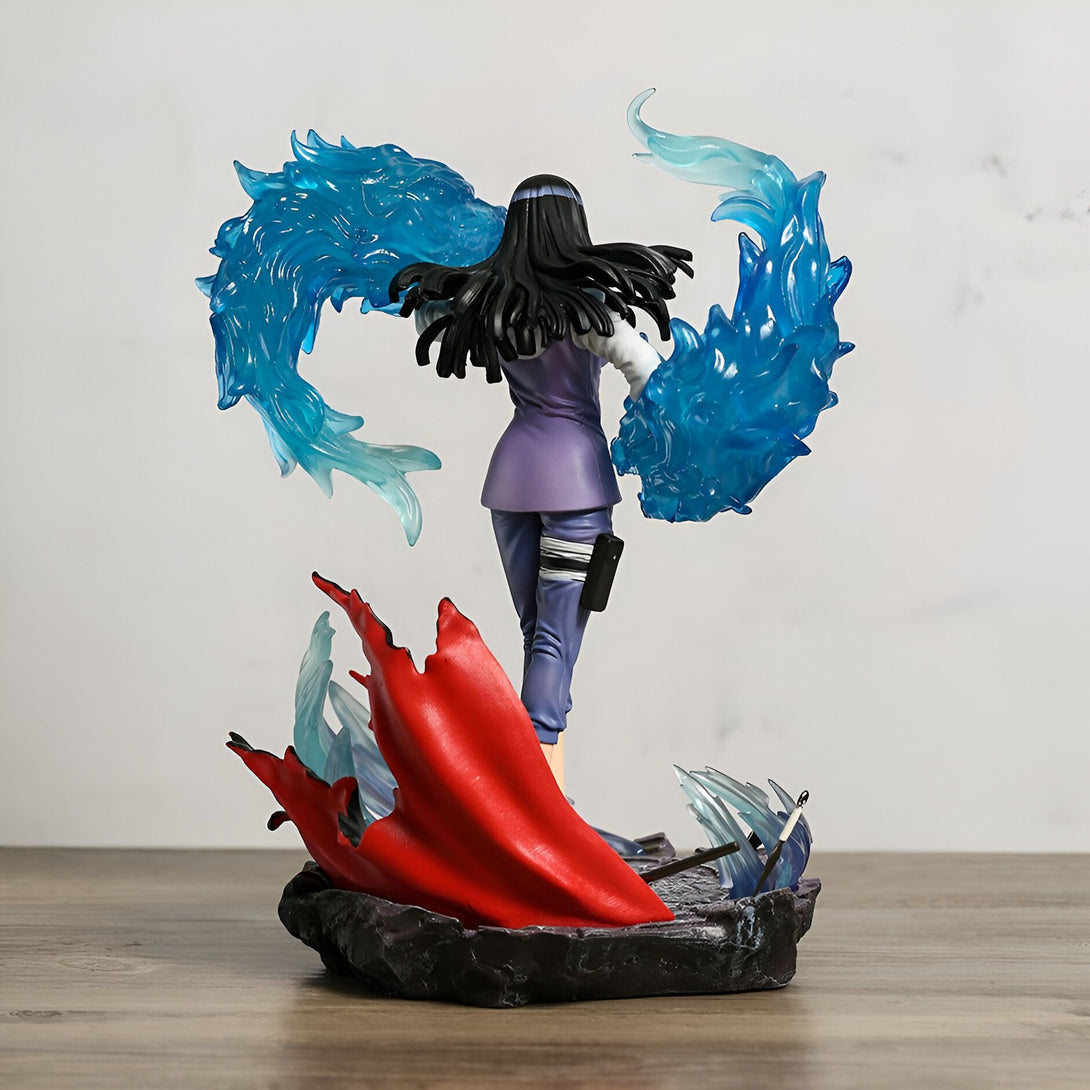 Figurines Naruto Shippuden représentant Karin avec des effets de flammes bleues et une cape rouge, une figurine de collection de haute qualité.