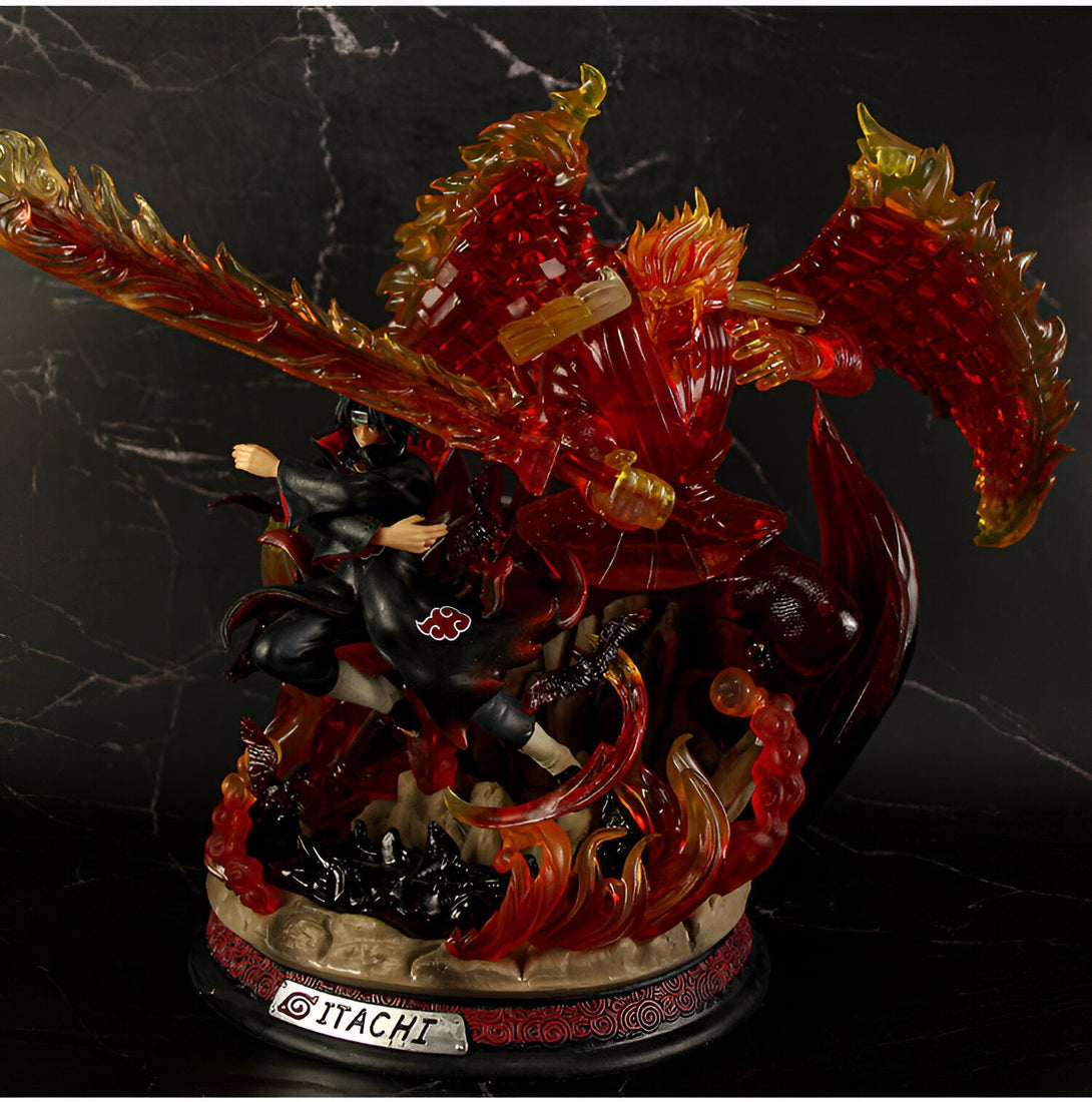 Statue de collection de l'anime Naruto représentant Itachi Uchiha et son Susanoo, une puissante technique de combat qui prend la forme d'un guerrier céleste. La statue est fabriquée en PVC de haute qualité et capture parfaitement les détails de l'anime.