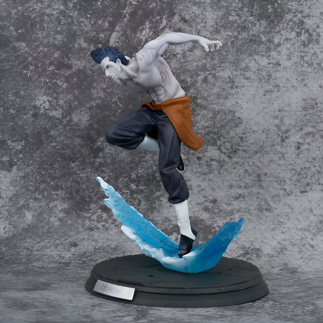 Statue de Naruto en PVC représentant un personnage de la série Naruto, en position d'attaque, avec des effets d'eau bleus.