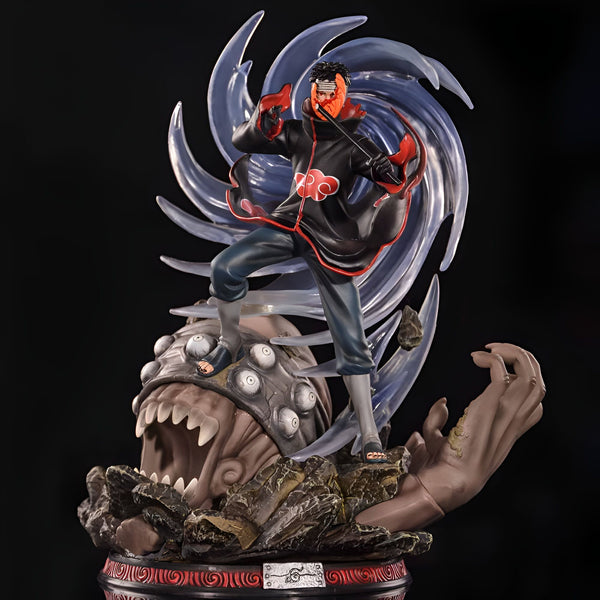 Statue de Pain, l'un des méchants principaux de Naruto, utilisant son Rinnegan pour contrôler les Six Chemins du Pain. La figurine est positionnée sur une base représentant les Six Chemins, chacun avec un Rinnegan distinctif.