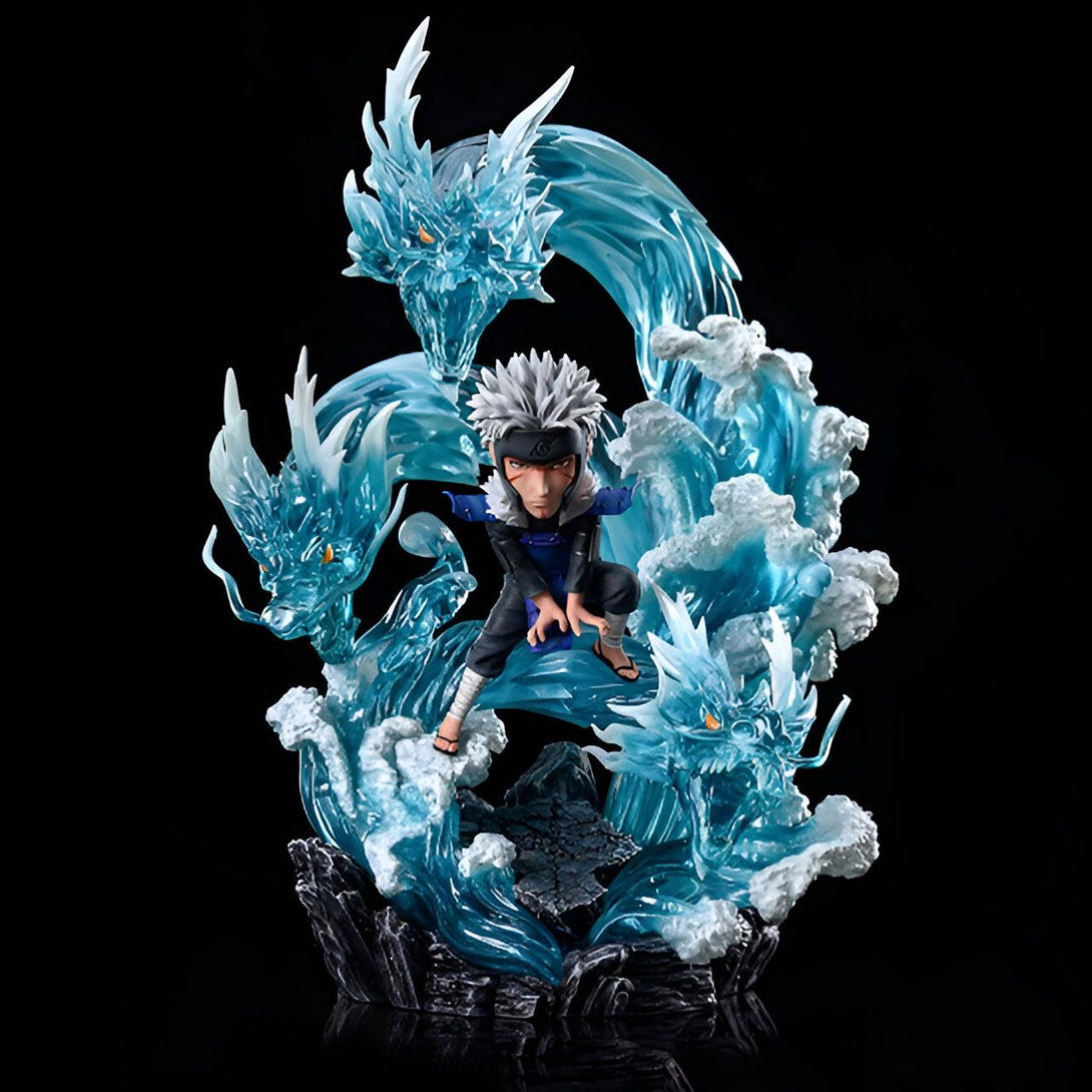 Statue de Naruto en résine représentant le personnage de Zabuza Momochi chevauchant un dragon d'eau. La sculpture est très détaillée et capture parfaitement l'esprit de la série.