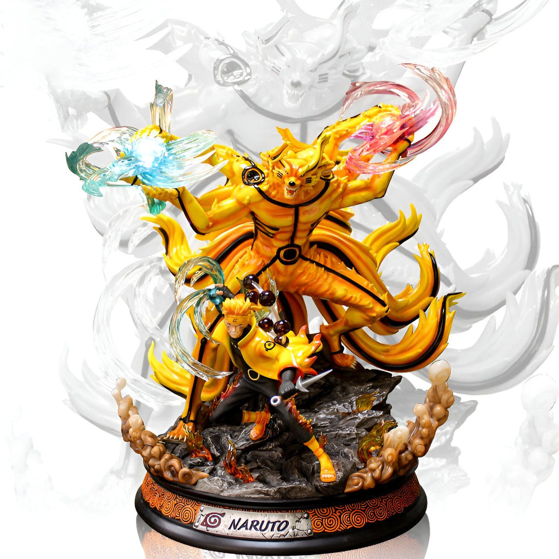 Statue de Naruto Uzumaki en mode Kyûbi, avec le chakra du renard à neuf queues, une figurine de collection pour les fans de Naruto.