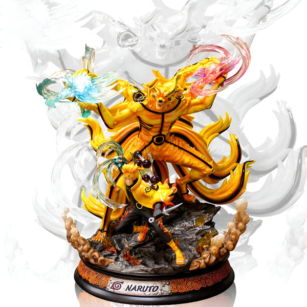 Statue de Naruto Uzumaki en mode Kyûbi, avec le chakra du renard à neuf queues, une figurine de collection pour les fans de Naruto.