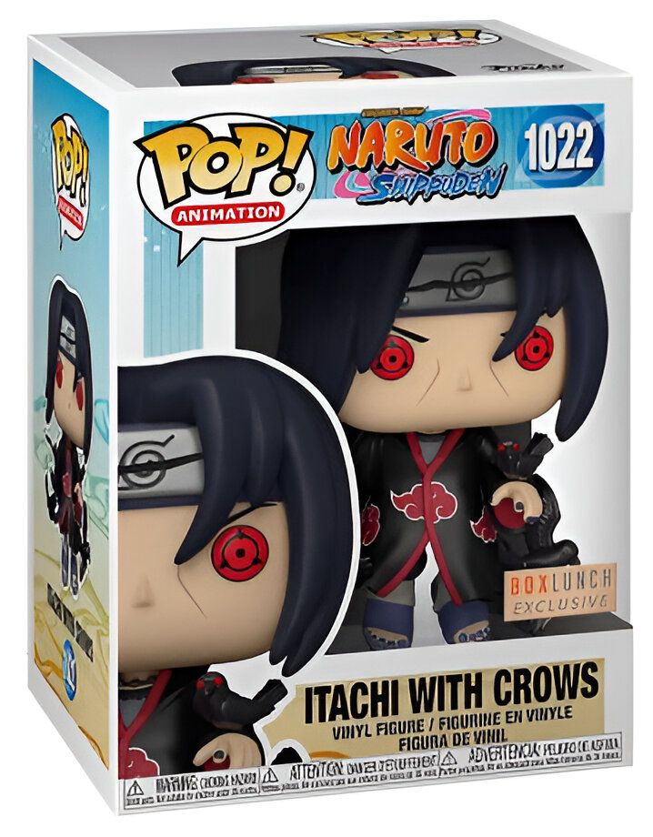 Figurine Funko Pop d'Itachi Uchiwa de la série Naruto Shippuden, avec des corbeaux, édition exclusive BoxLunch.