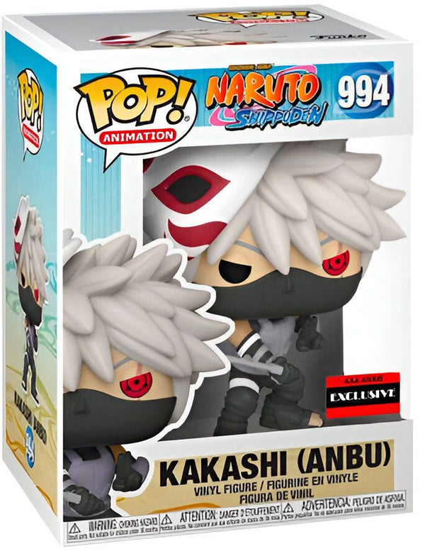 Figure Funko Pop de Kakashi (Anbu) de la série Naruto Shippuden. Kakashi porte son masque ANBU et son emblématique Sharingan rouge. La figurine est présentée dans une boîte de collection avec le logo Funko Pop.