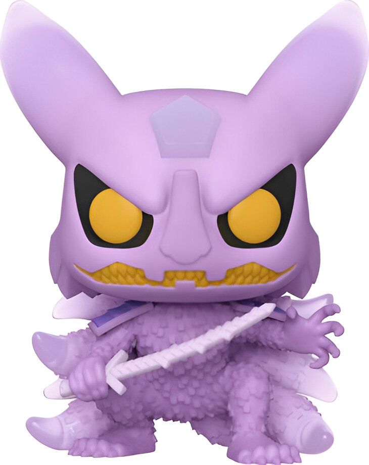 Figurine Funko Pop de Kurama, le démon renard à neuf queues de l'univers Naruto, dans sa forme de monstre violet avec des yeux jaunes et une épée blanche.