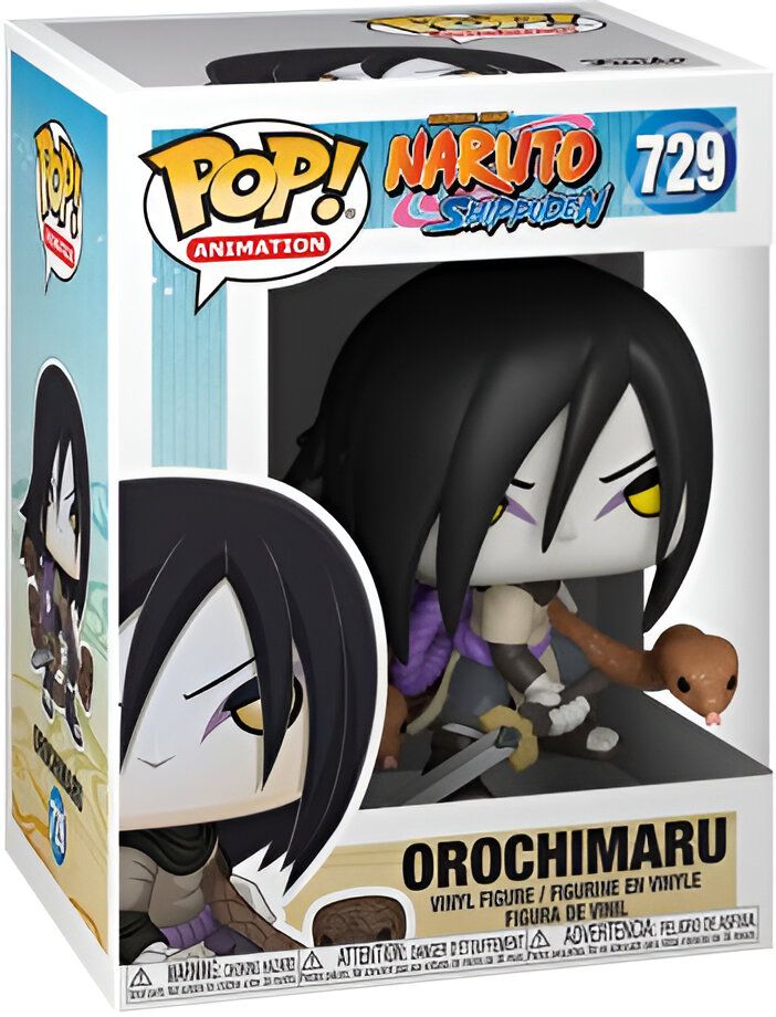 Figurines Pop de Naruto Shippuden: Orochimaru, un personnage de l'univers Naruto. La figurine est représentée avec son serpent Kabuto.