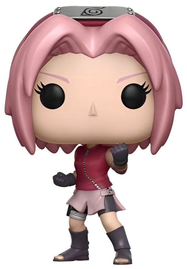 Figurines Funko Pop de Sakura Haruno, personnage de l'anime Naruto, en tenue de combat. Elle porte un bandeau frontal avec le symbole du village de Konoha.