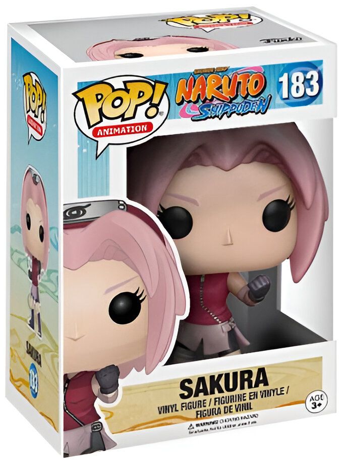 Figurines Funko Pop! de Sakura, un personnage de l'anime Naruto Shippuden, avec une tenue rose et un bandeau sur la tête.